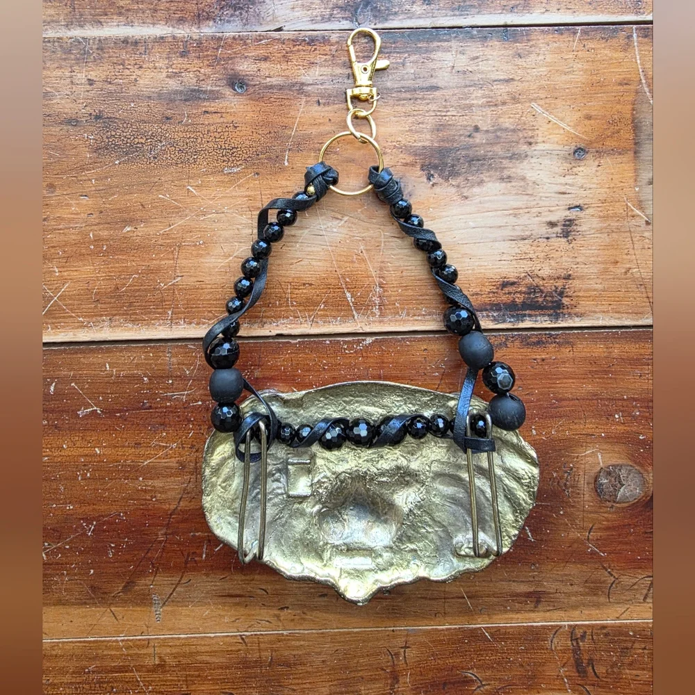 Goldtone Etched Lion Bag Charm - Custom Made - Picture 6 of 16